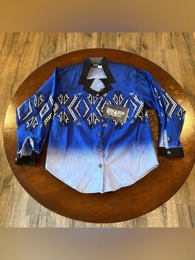 3618 RARE NEW VTG 90s Brooks & Dunn Panhandle Slim Blue Aztec Western Shirt Sz S